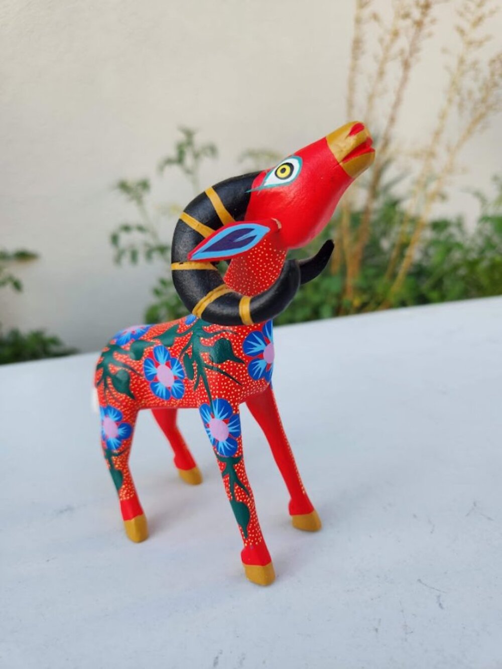 Authentic Oaxacan Alebrije Ram Wood Carving - Hand-Painted Mexican Folk Art 5.5" - Picture 8 of 11